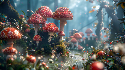 Enchanted Mushrooms in the Forest's Embrace