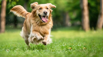 A dog playing and running through a grassy park, capturing the joy and energy of the moment