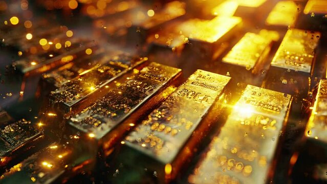 Luxurious gold bar sparkling in the spotlight, representing financial success and stability
