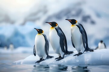 Fototapeta premium Penguin Family in Frozen Habitat