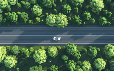 driving in a single stretch of road in a forest 