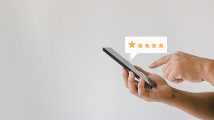 Customer review satisfaction feedback survey concept. User give rating to service experience on...