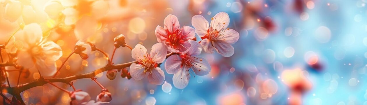 Beautiful close-up of cherry blossoms in full bloom, with a vibrant bokeh background, showcasing the essence of spring and nature's beauty.
