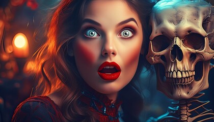 Fototapeta premium woman, face, beauty, hair, fashion, vampire, expression, mouth, halloween, person, people, model, eyes, screaming, black, scream, makeup, shouting, fear, horror, surprised, one, evil, studio, lips