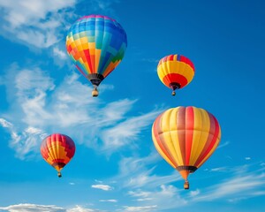 Obraz premium Vibrant Hot Air Balloons Floating in a Clear Blue Sky with Clouds