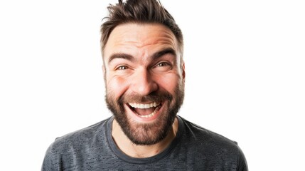 Obraz premium Amusing Facial Expression Man with Mouth Open and Wide Eyes Making Funny Face in Surprising Moment