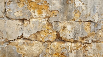 Close-up of weathered and cracked ancient stone wall, revealing its rich history and character