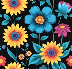 seamless floral pattern, seamless, vector, flowers, nature, design, illustration, spring, wallpaper, decoration, summer, pink, art, plant, color, daisy, texture, set, colorful, blossom, bloom