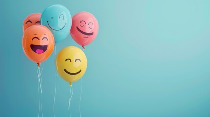 Celebrate world laughter day. Joyful emoticon balloons. Copy space
