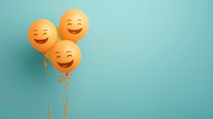 Celebrate world laughter day. Joyful emoticon balloons. Copy space
