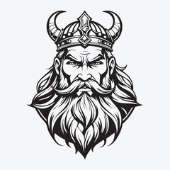 Mascot logo Majestic Bearded Viking King Vector Outline black color in white background