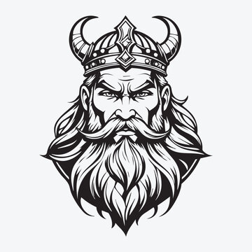 recommend clip art: Mascot logo Majestic Bearded Viking King Vector Outline black color in white background