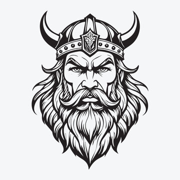 recommend clip art: Mascot logo Majestic Bearded Viking King Vector Outline black color in white background