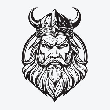recommend clip art: Mascot logo Majestic Bearded Viking King Vector Outline black color in white background
