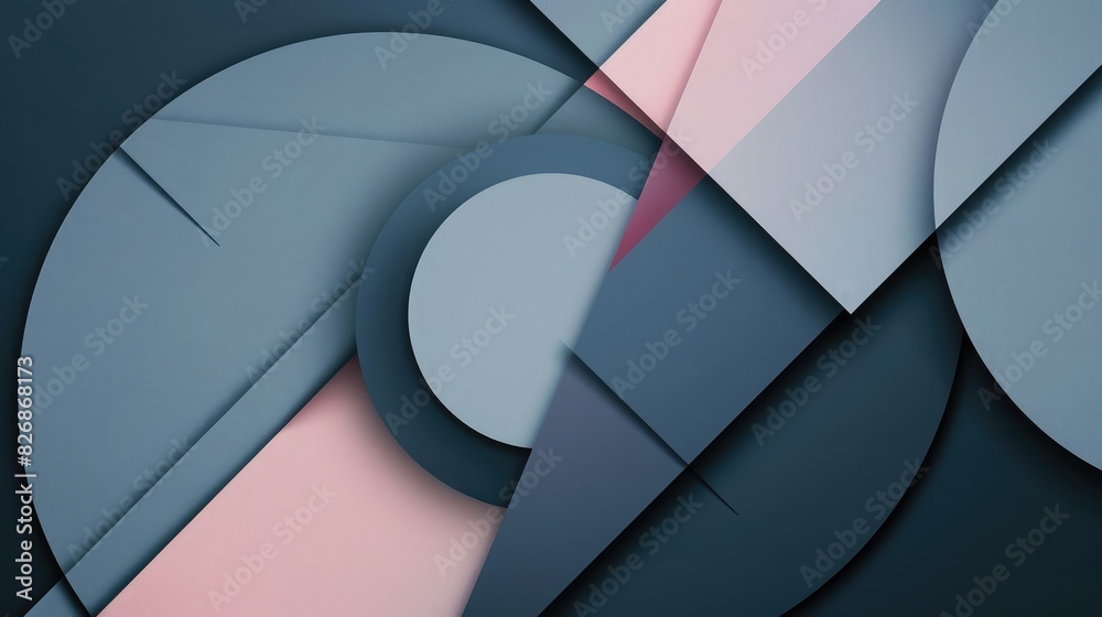 Poster geometric abstract background featuring overlapping shapes and dynamic lines in a minimalist style