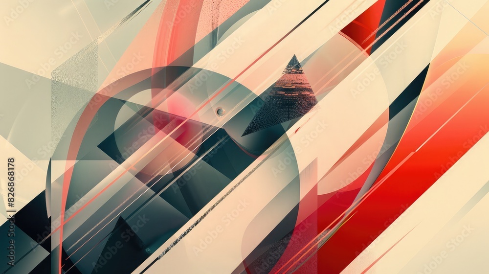 Poster geometric abstract background featuring overlapping shapes and dynamic lines in a minimalist style