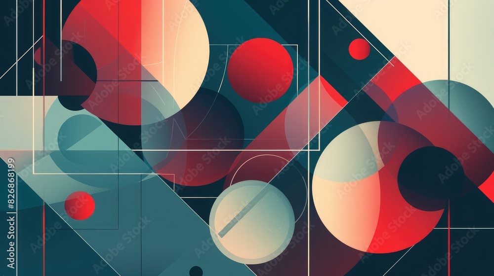 Aufkleber geometric abstract background featuring overlapping shapes and dynamic lines in a minimalist style