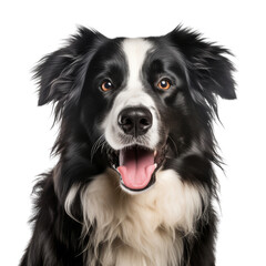black and white collie dog isolated on transparent background cutout