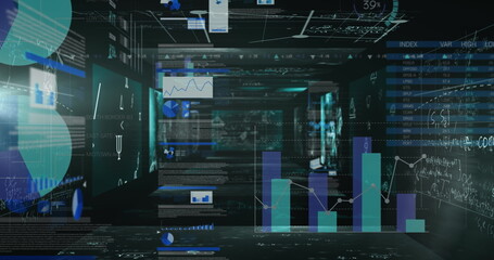 Various graphs and data visualizations floating in digital space