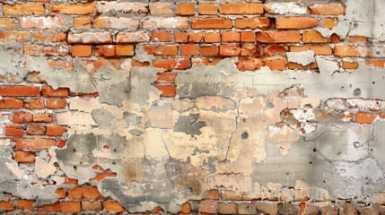 Old brick wall with crumbling mortar and exposed bricks, evoking a sense of nostalgia and history