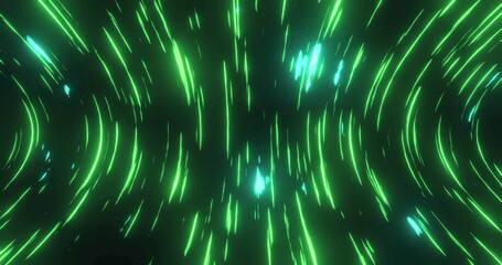 Green lights radiating outward, forming vibrant tunnel effect