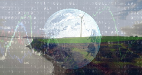 Digital graphics overlaying globe, showcasing diverse environments