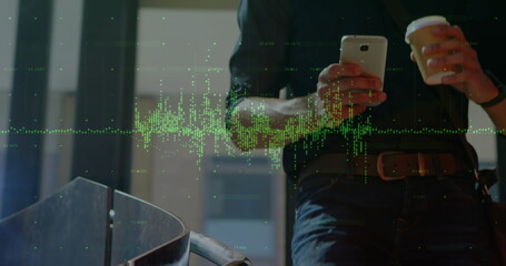 Biracial colleague holding smartphone, analyzing digital data