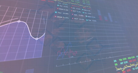 Multiple graphs and charts showing financial data on screen