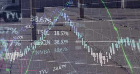 Green and red lines showing rising and falling values on transparent screen