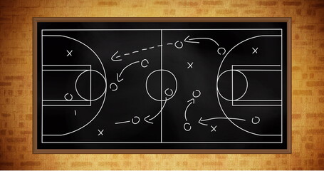 A school basketball strategy board displaying play diagrams