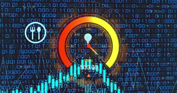 Image of data processing over speedometer - Powered by Adobe