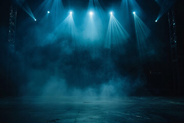 Full dark stage with spotlights and smoke