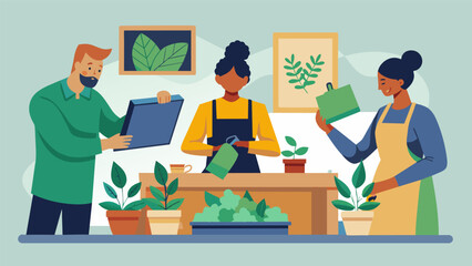 Fototapeta premium A workshop where participants learn how to press and preserve herbs to create beautiful educational shadow box art pieces.. Vector illustration