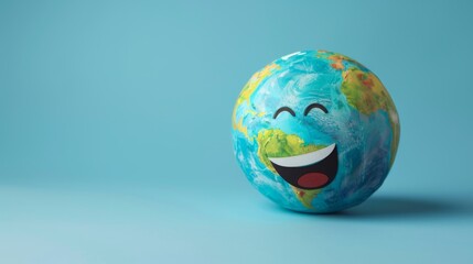 Earth character laughting on blue background, Happy Earth day, World laughter day.