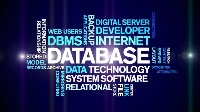 Database animated word cloud;text design animation tag kinetic typography seamless loop.