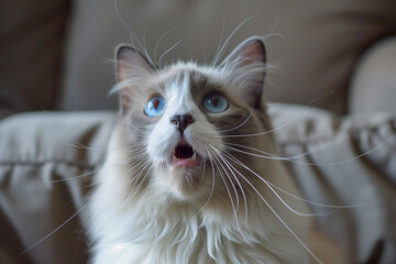 Ragdoll cat doing the flehmen reaction generated by AI