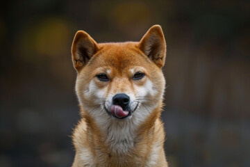 a shiba inu with the tip of its tongue sticking out a little generated by AI