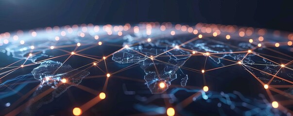 A beautiful glowing network of orange dots and blue lines representing the connections between people all over the world.