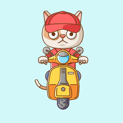 Cute cat riding scooter animal kawaii chibi character mascot illustration outline style design