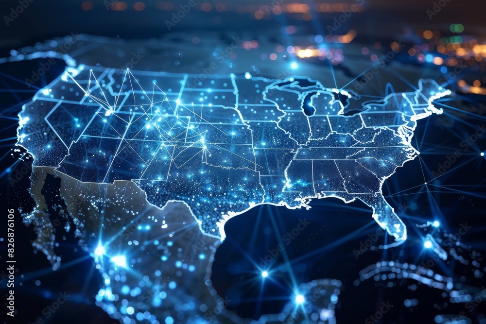 Wall mural digital map of america network connectivity created with generative ai