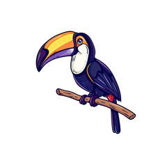 Obraz premium A Cute Toucan Sitting On A Tree Branch, Cartoon Illustration