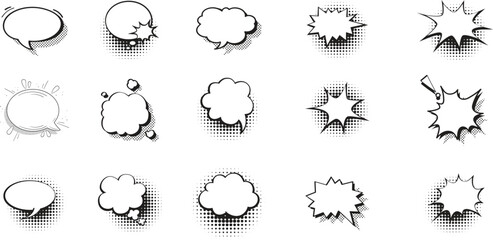 comic speech bubbles set with black halftone shadows. Vintage design. Vector Graphic Elements Collection