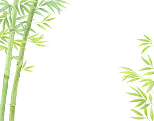 水彩で描いた竹の葉のサイドフレーム