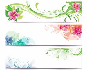 Elegant Floral Banner Designs with Vibrant Flowers and Swirls