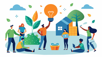 The workshop ends with a group challenge to come up with creative and practical ways to implement sustainable living practices in their communities.. Vector illustration