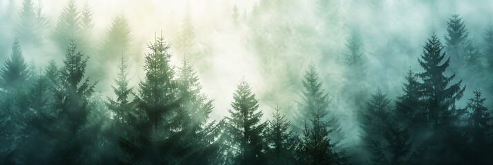 Realistic photography of coniferous forest. Abstract background of a northern forest