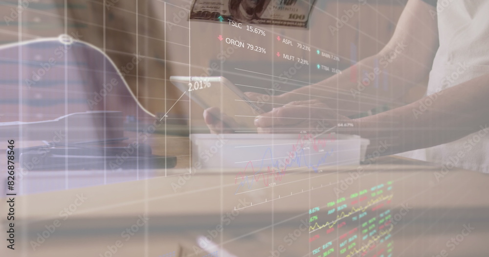 Poster image of data processing over hands using tablet
