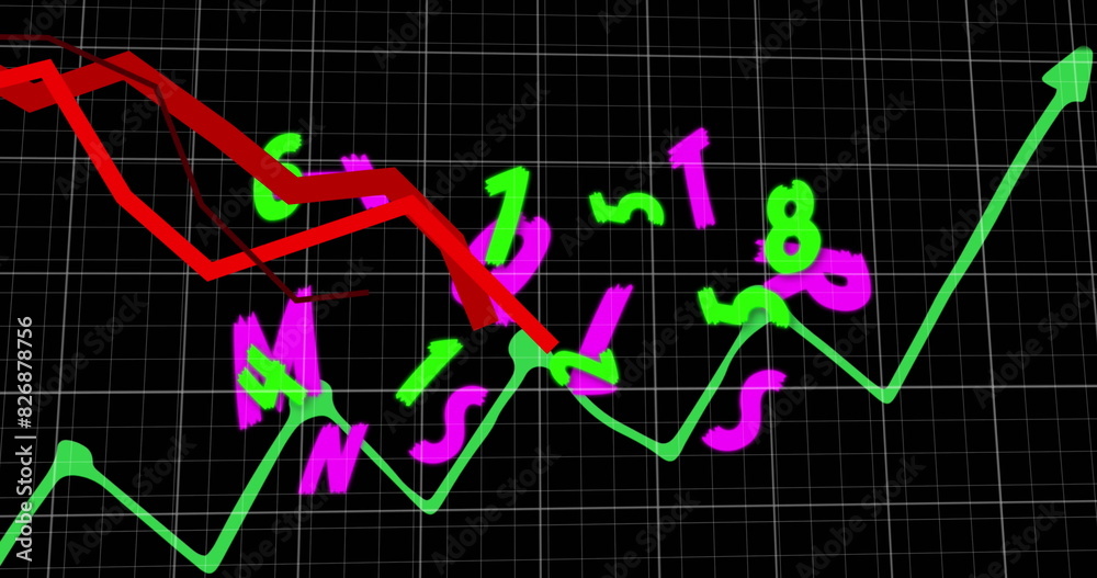 Poster image of alphabets and numbers over multiple graphs against black background