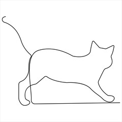 Continuous single line cute cat art drawing vector illustration