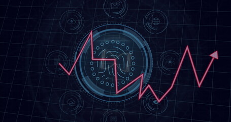 Image of data protection text banner and data processing over round scanner